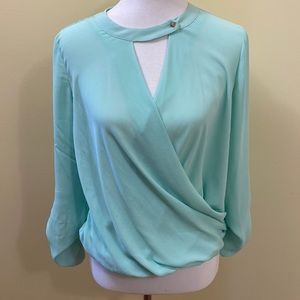 Wrap Blouse with Button Collar Mint Green